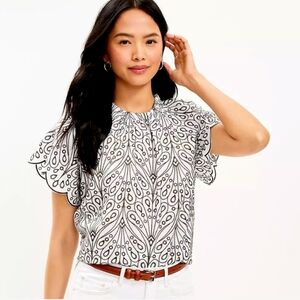 LOFT Black and White Flutter Sleeve Blouse